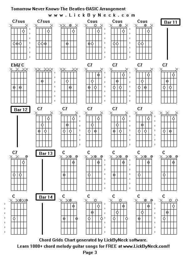 Chord Grids Chart of chord melody fingerstyle guitar song-Tomorrow Never Knows-The Beatles-BASIC Arrangement,generated by LickByNeck software.